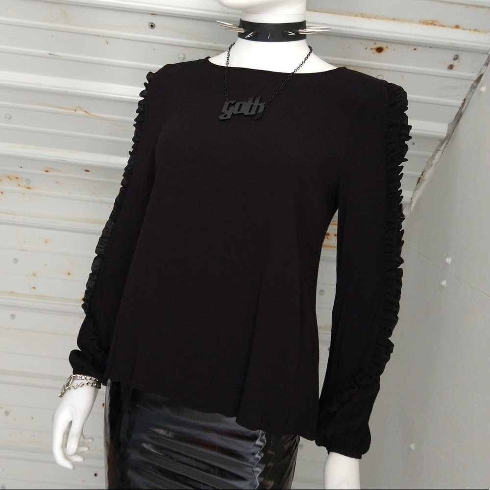 Black Crepe Ruffle Shirt
